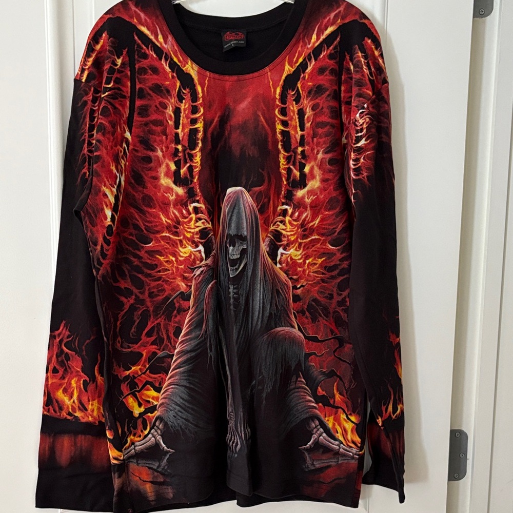 Vintage Spiral fiery Graphic Long Sleeve Shirt Sz L New
